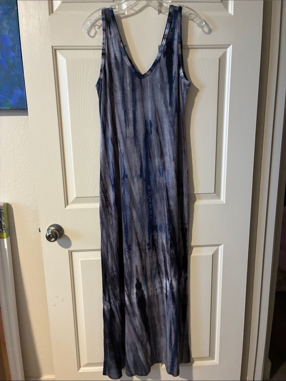 Karen Kane Navy and Gray Tie-Dye V-Neck Maxi Dress